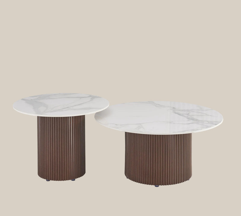 Rothwell — Table basse duo en céramique marbre blanc en situation