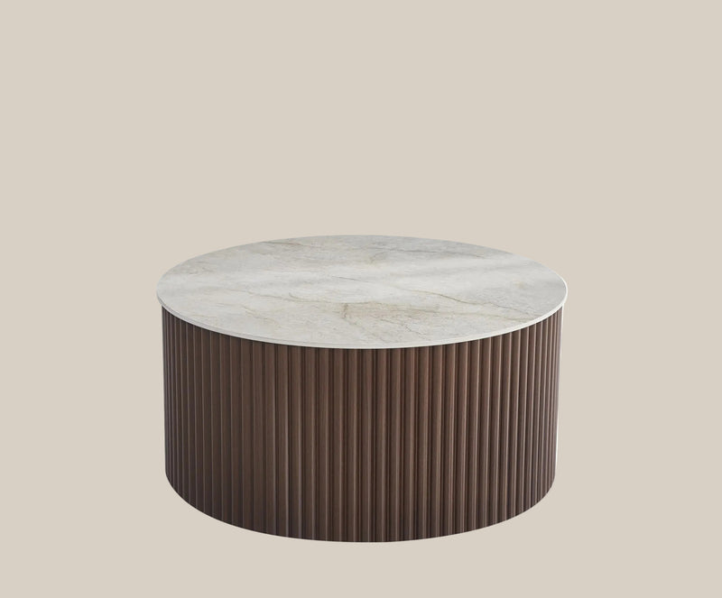 Marsden — Table basse ronde en céramique grise en situation
