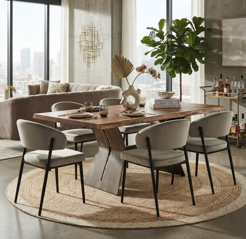 Ashford — Chaise en velours taupe, piètement métal noir en situation