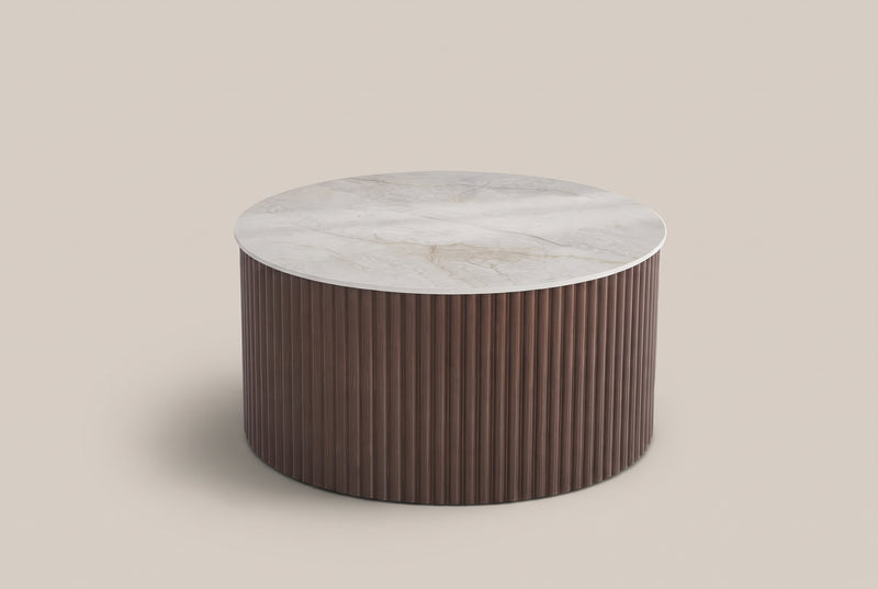 Gresham — Table basse ronde en céramique grise en situation