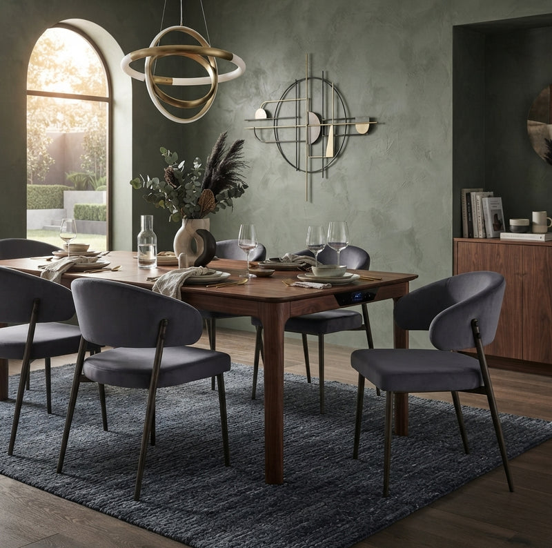 Ashford — Chaise en velours anthracite, piètement effet noyer en situation