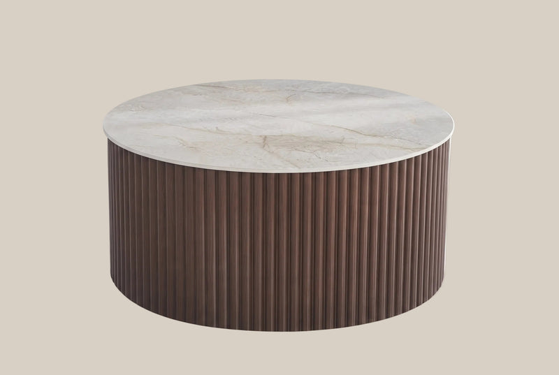Carden — Table basse ronde en céramique grise en situation