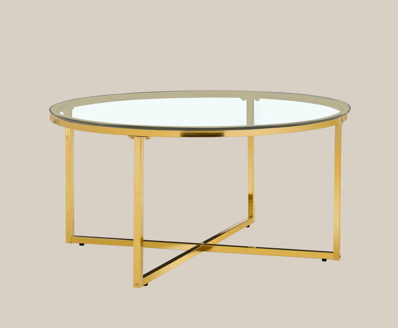 Quenby — Table basse en verre et doré en situation
