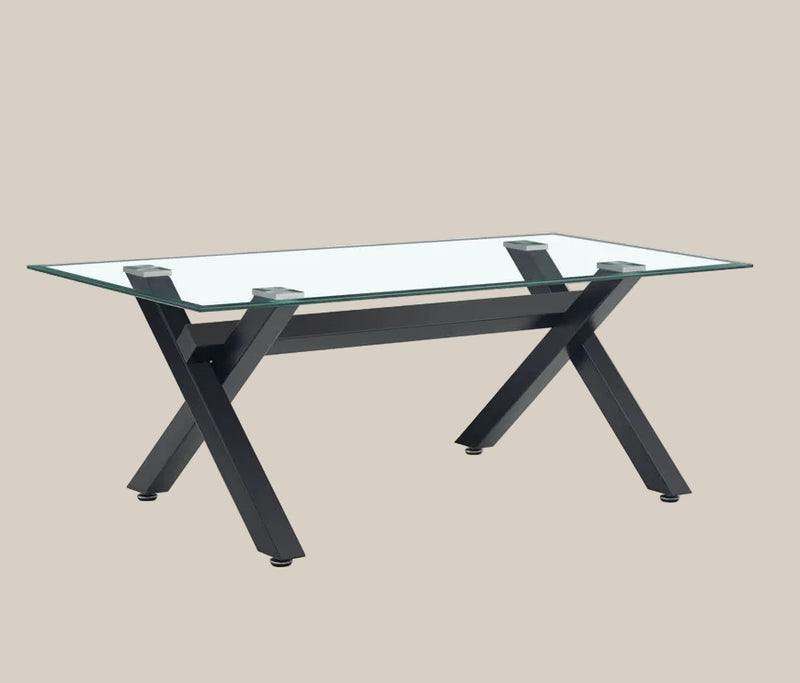 Whitlow — Table basse en verre et métal noir en situation