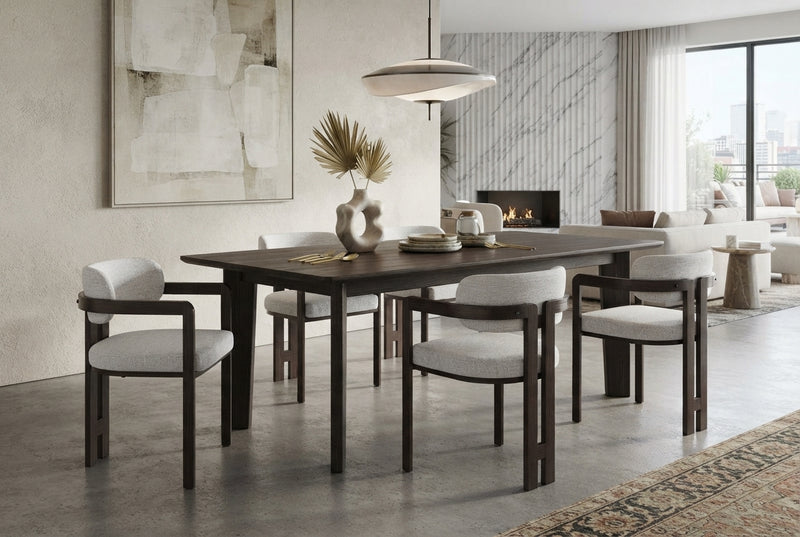 Blackwell — Chaise en tweed latte, piètement effet noyer en situation