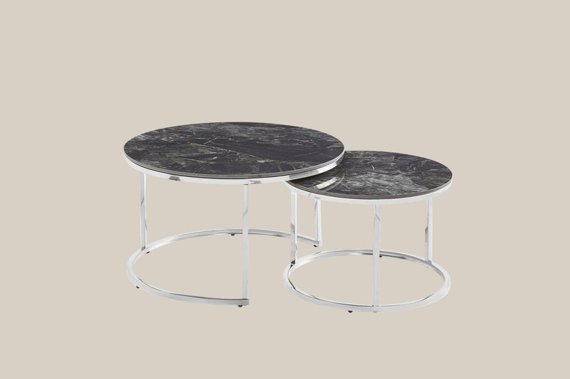 Dashwood — Table basse gigogne en céramique noir geai en situation