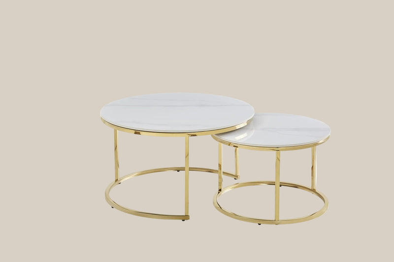 Croxley — Table basse gigogne en céramique marbre blanc en situation