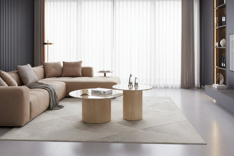 Ingram — Table basse en céramique travertin brillant