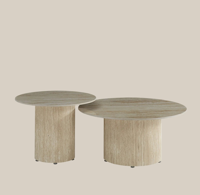 Ingram — Table basse en céramique travertin brillant en situation