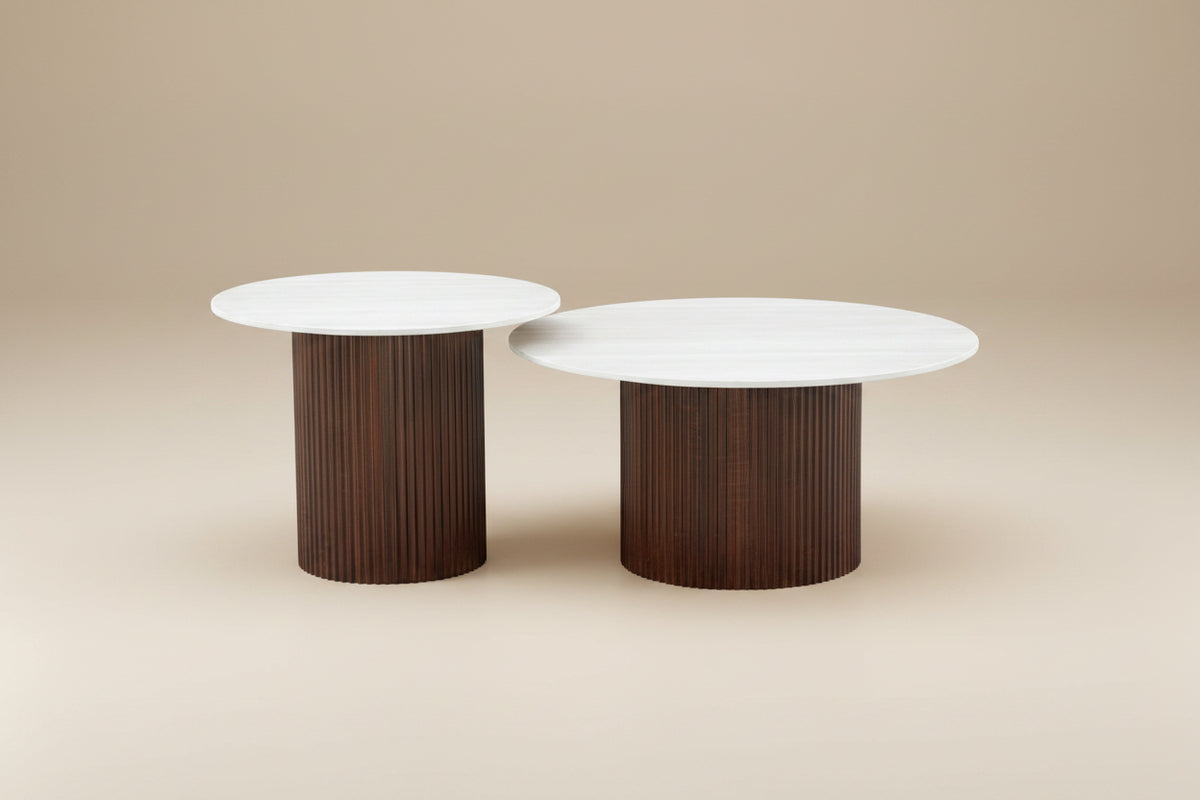 Linden — Table basse gigogne en céramique effet bois blanc — vue 1
