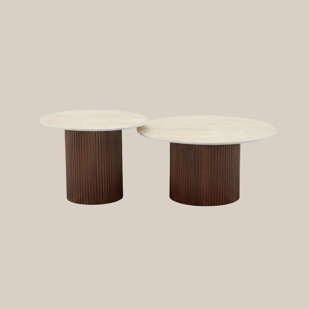 Winslow — Table basse gigogne en céramique travertin — vue 1