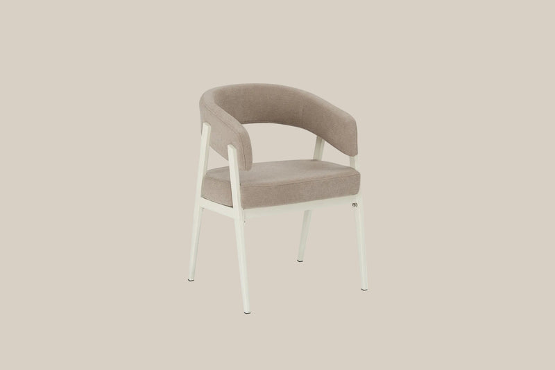 Brimley — Chaise en tissu Grain moka, piètement métal beige