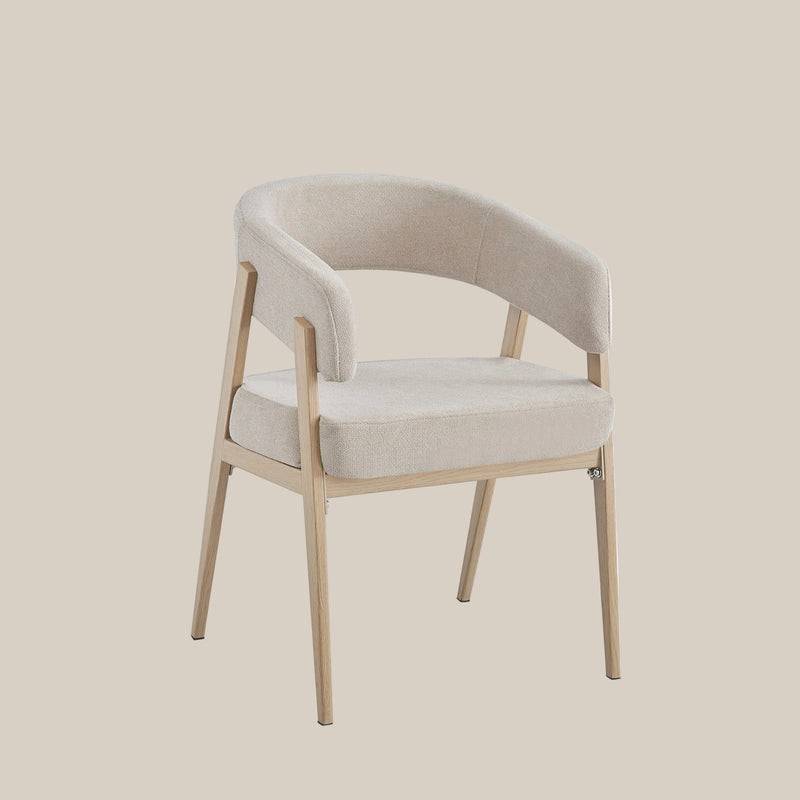 Brimley — Chaise en tissu Grain moka, piètement effet chêne