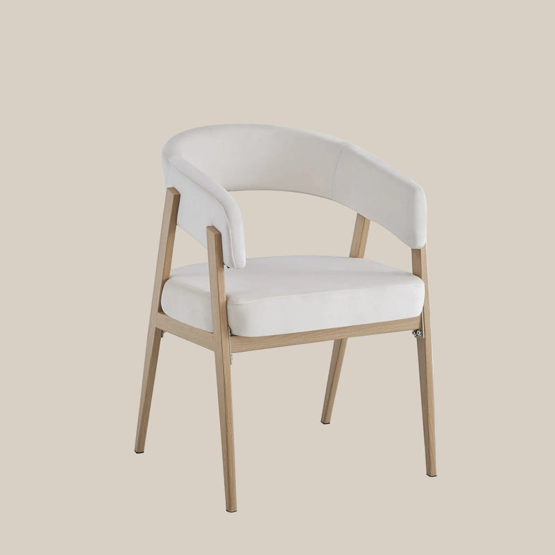 Brimley — Chaise en velours beige, piètement effet chêne