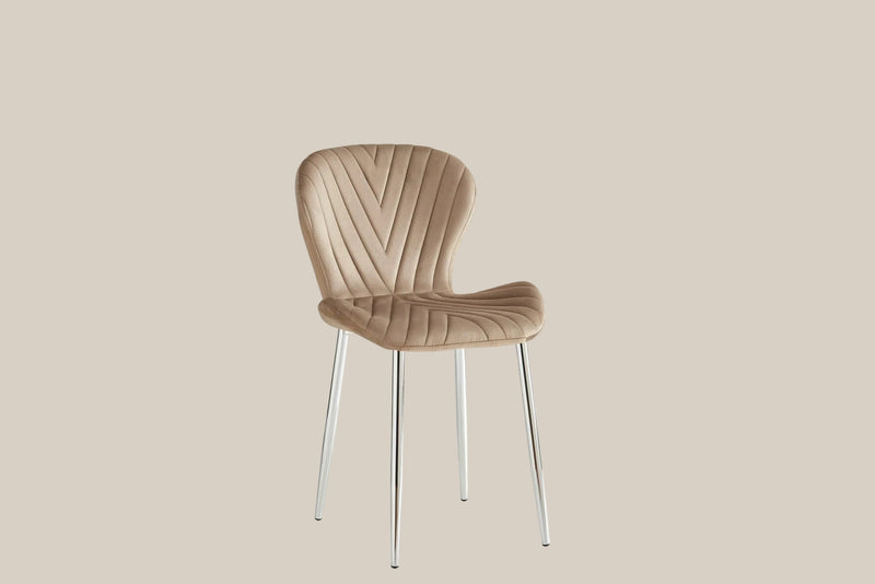 Everly — Chaise en velours taupe, piètement chromé
