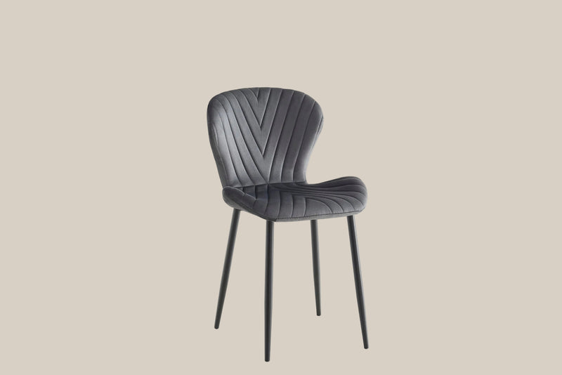 Everly — Chaise en velours anthracite, piètement métal noir