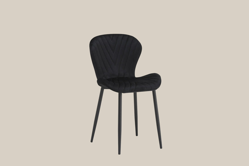 Everly — Chaise en velours noir, piètement métal noir