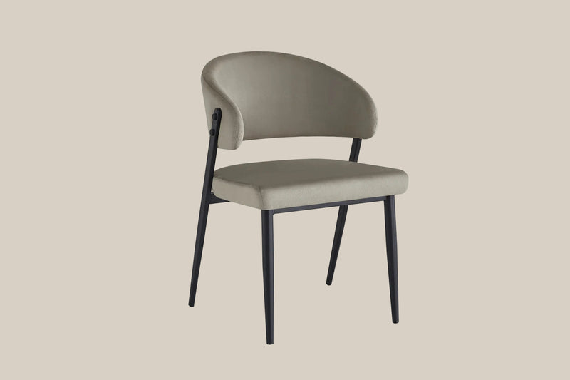 Ashford — Chaise en velours taupe, piètement métal noir