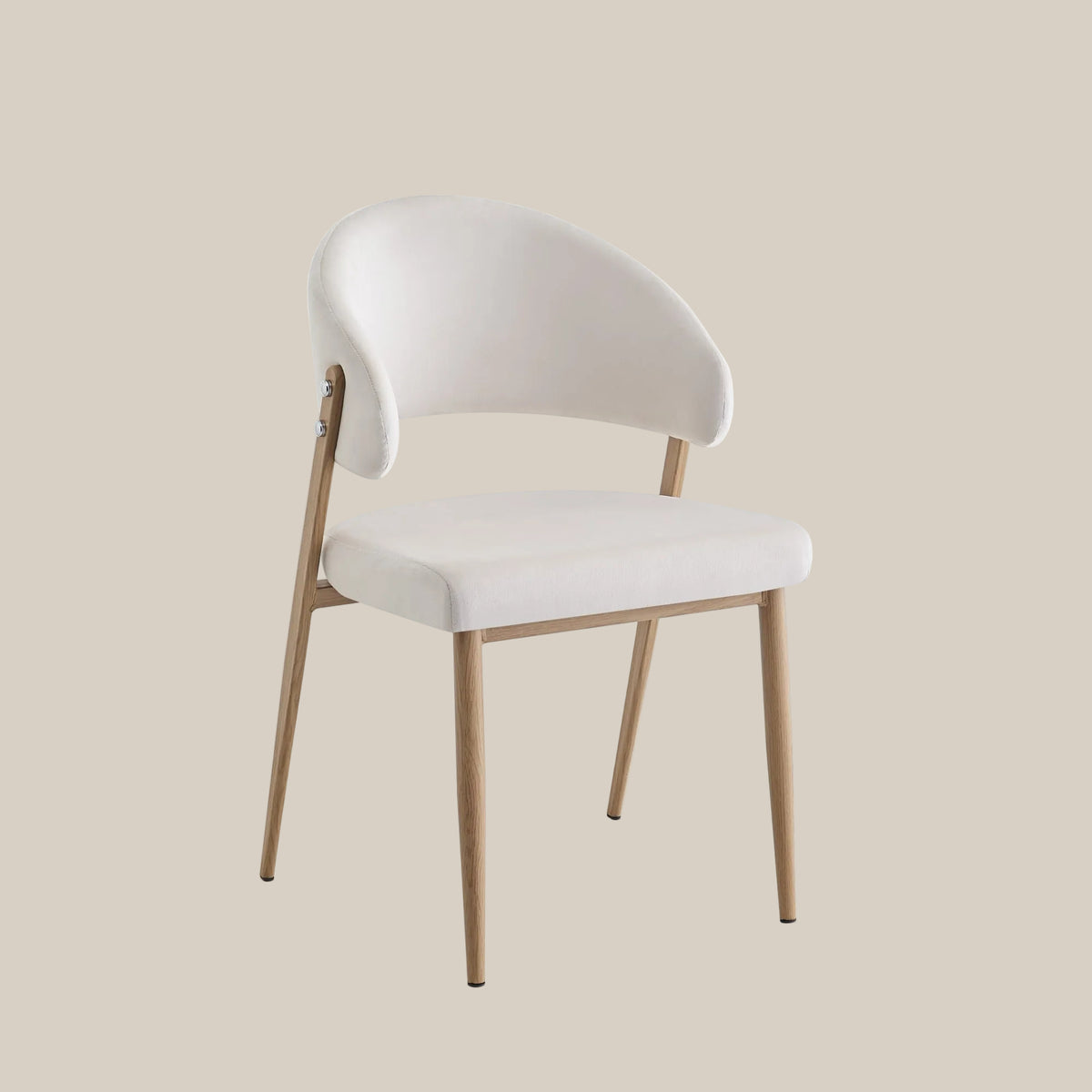 Ashford — Chaise en velours beige, piètement effet bois — vue 2