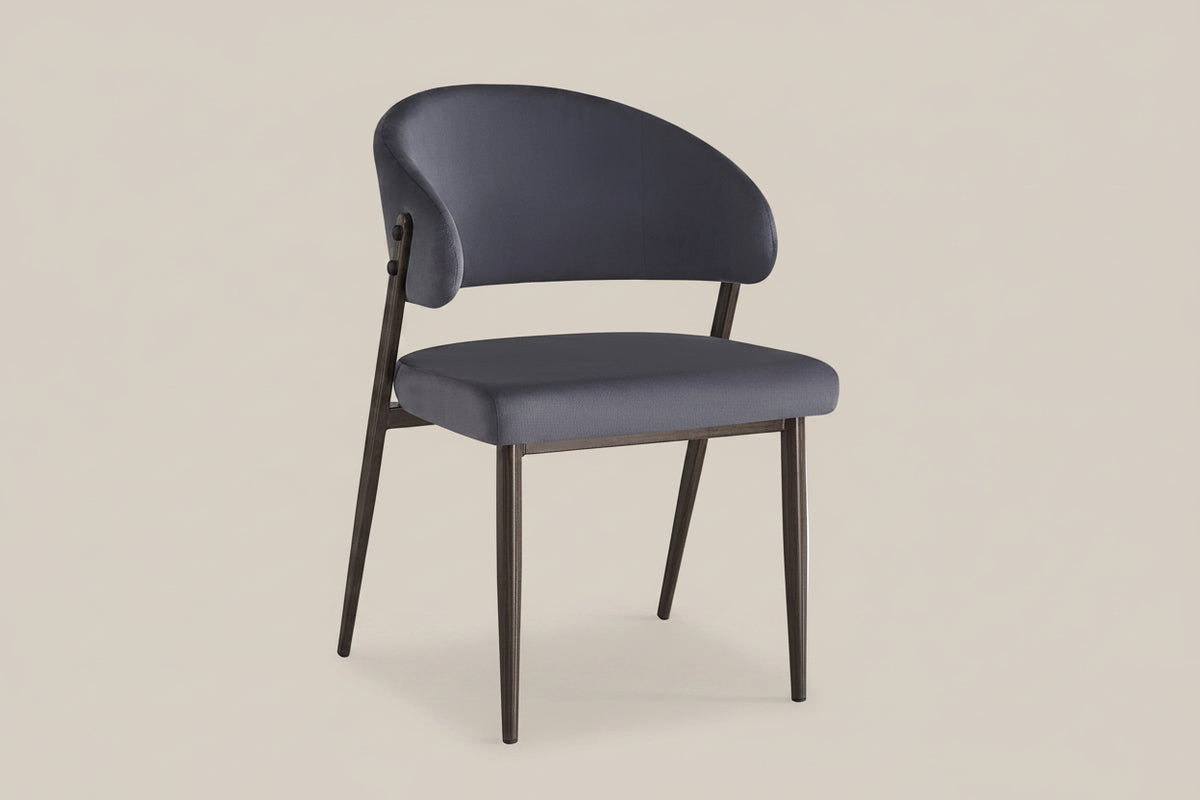 Ashford — Chaise en velours anthracite, piètement effet noyer — vue 2