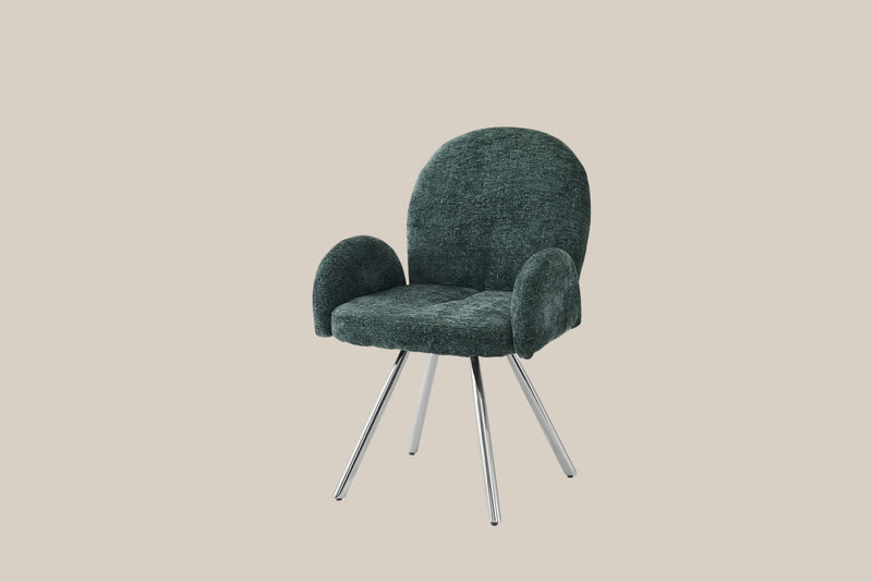 Grovedon — Chaise avec accoudoirs en velours vert sapin, piètement chrome
