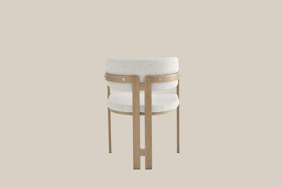 Preston — Chaise en tweed latte, piètement effet chêne griffé — vue 3
