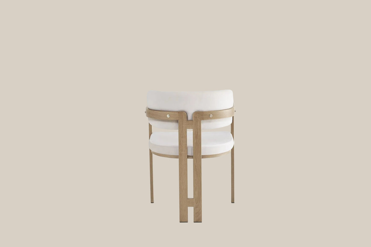 Preston — Chaise en velours beige, piètement effet chêne griffé — vue 3