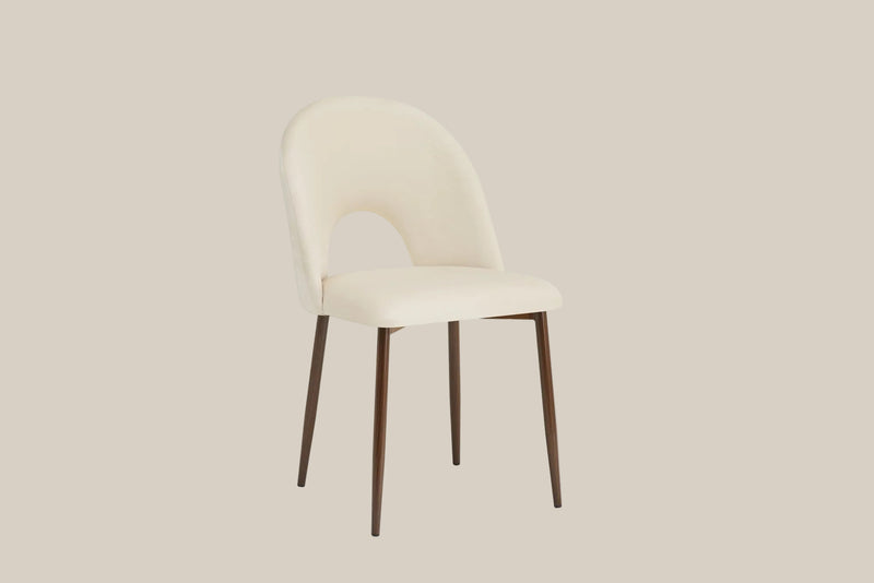 Netherby — Chaise en velours beige, piètement effet noyer