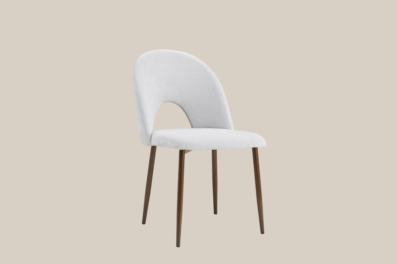 Netherby — Chaise en chenille gris clair, piètement effet noyer
