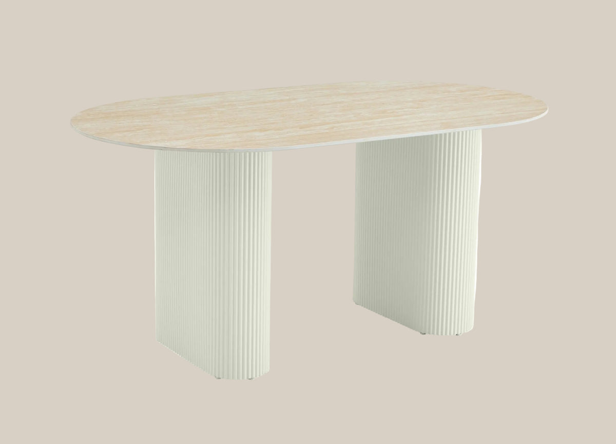 Ledham — Table à manger en céramique effet travertin mat — vue 3
