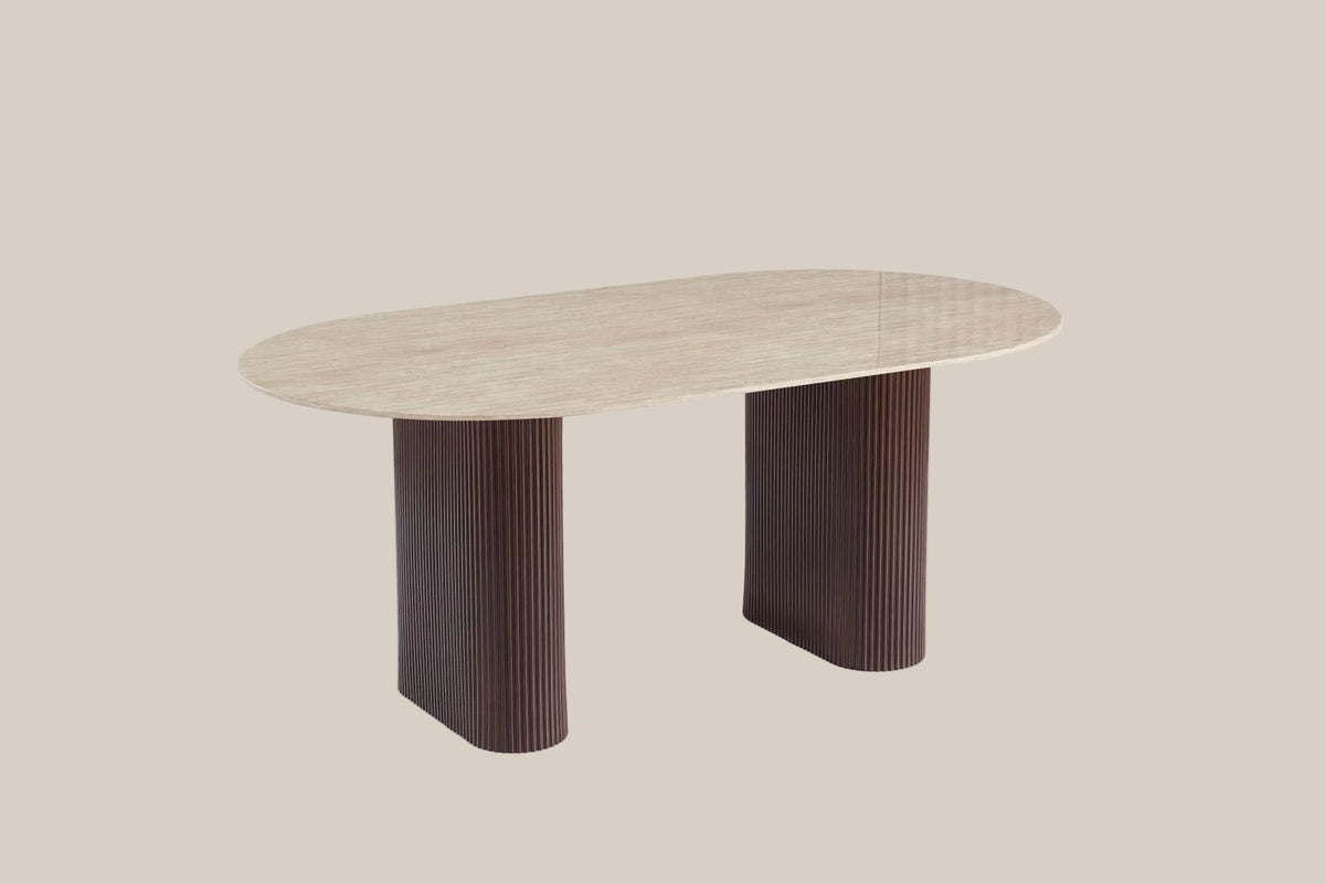 Ridwood — Table à manger en céramique effet travertin brillant — vue 3