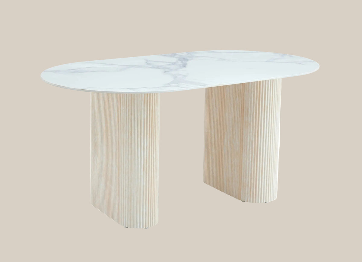 Jerley — Table à manger en céramique effet marbre blanc — vue 3