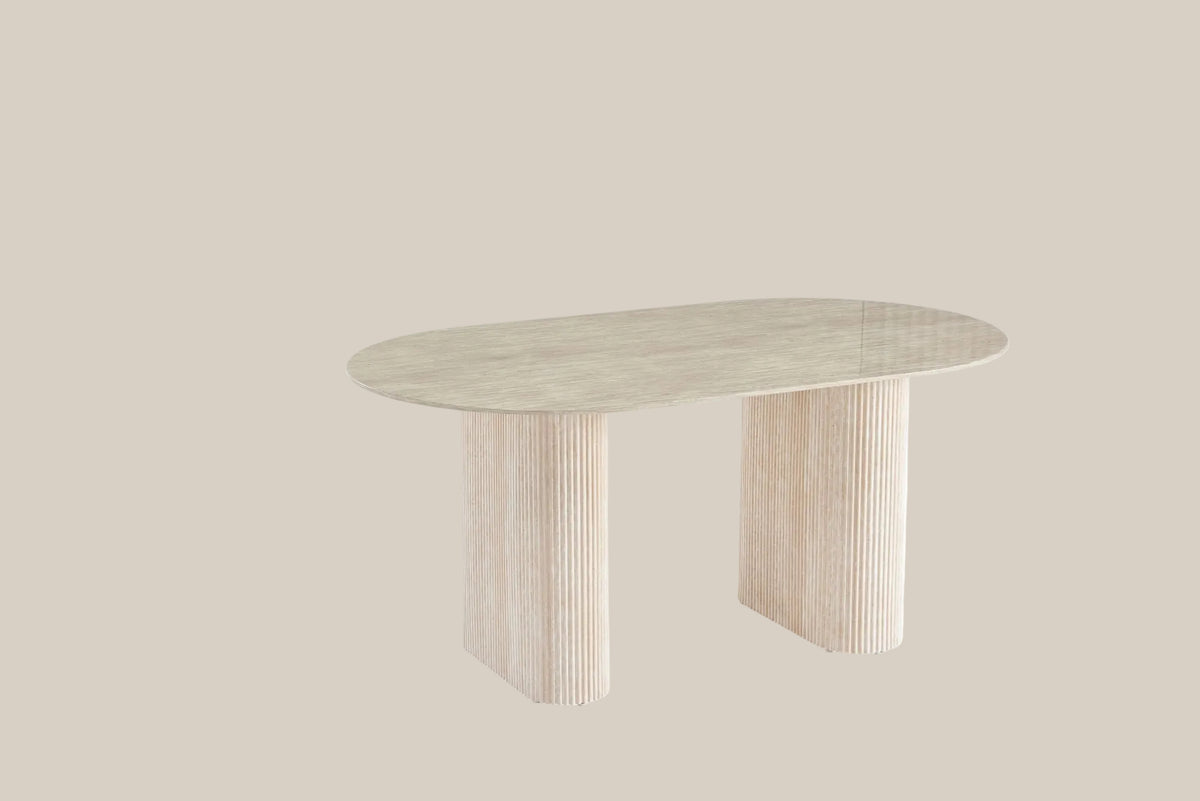 Melham — Table à manger en céramique effet travertin brillant — vue 3