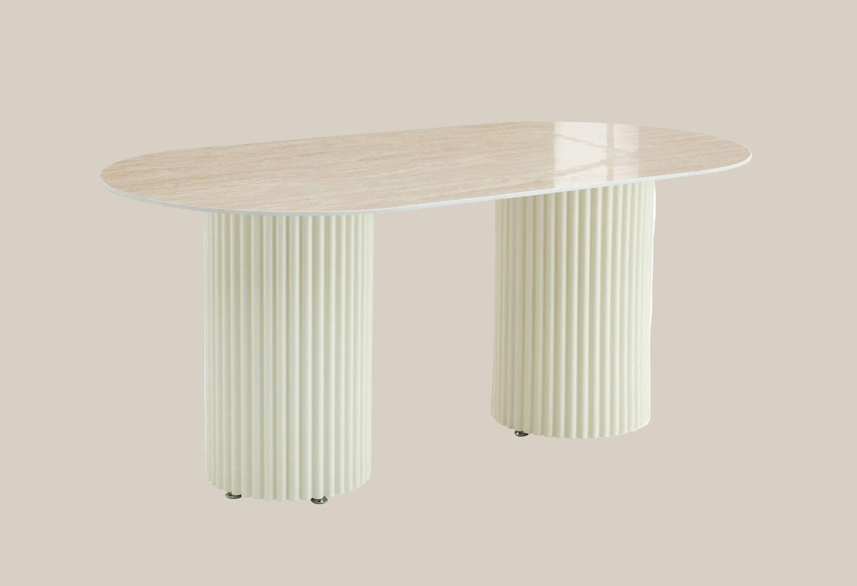 Thaxgarth — Table à manger en céramique effet travertin brillant — vue 3