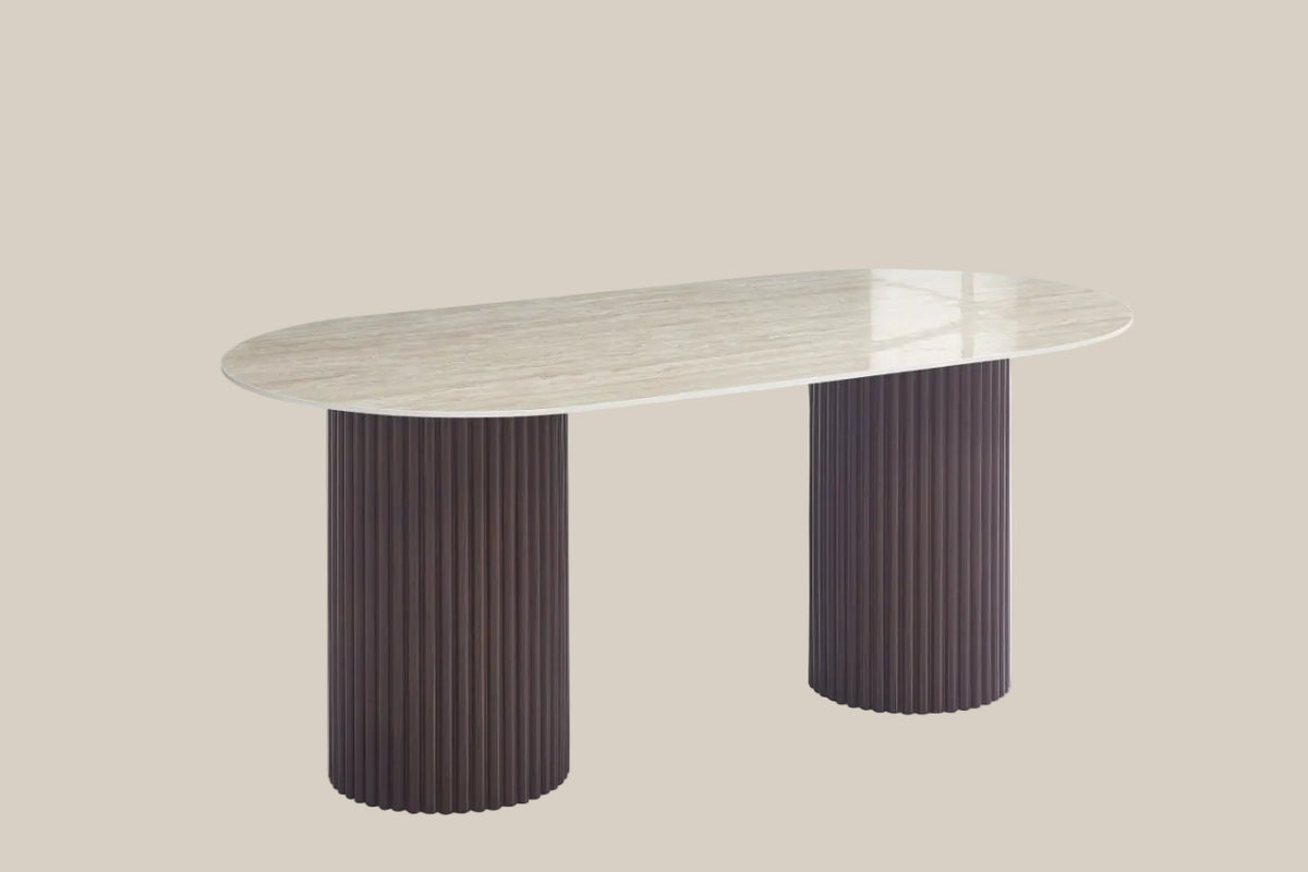Gateton — Table à manger en céramique effet travertin brillant — vue 3