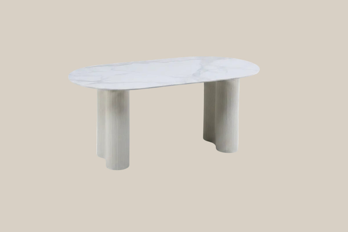 Harkdale — Table à manger en céramique effet marbre blanc — vue 3