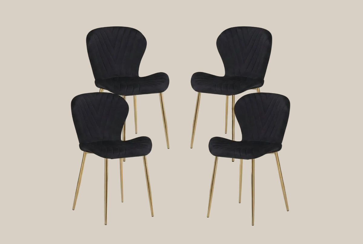Everly — Chaise en velours noir, piètement doré — vue 4