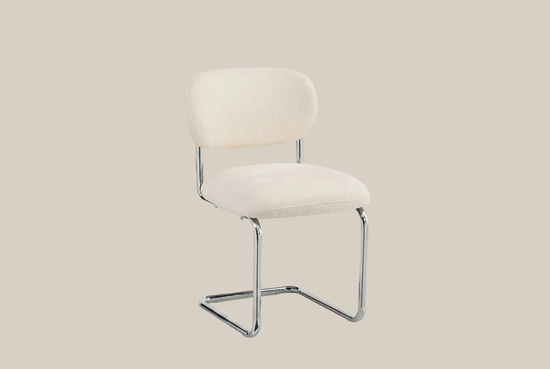 Elmore — Chaise en tissu Marbella beige, piètement chromé