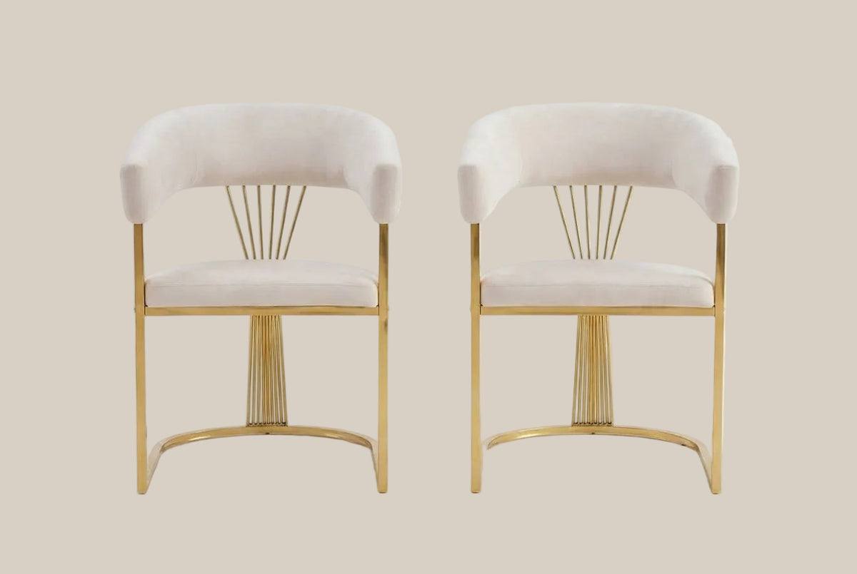 Falmere — Chaise avec accoudoirs en velours beige, piètement gold — vue 4