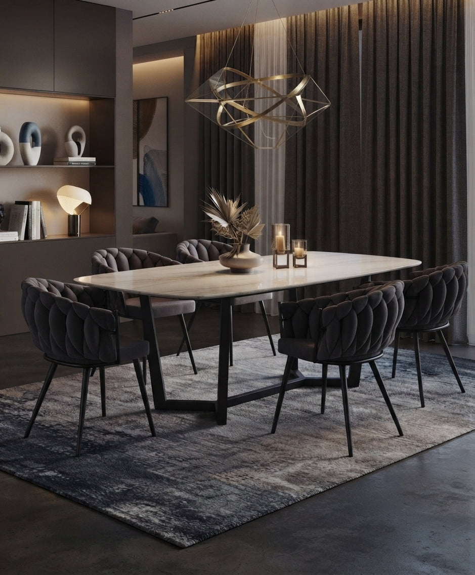 Quinton — Chaise avec accoudoirs en velours anthracite, piètement métal noir — vue 1