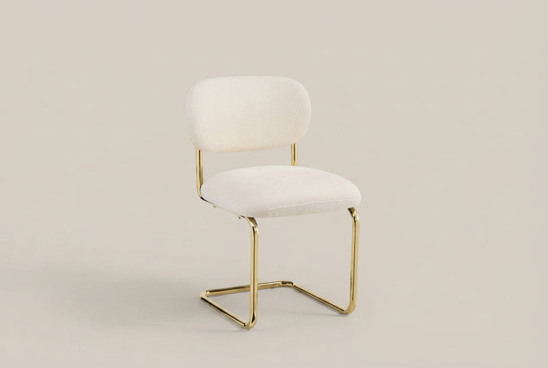 Elmore — Chaise en tissu Marbella beige, piètement doré