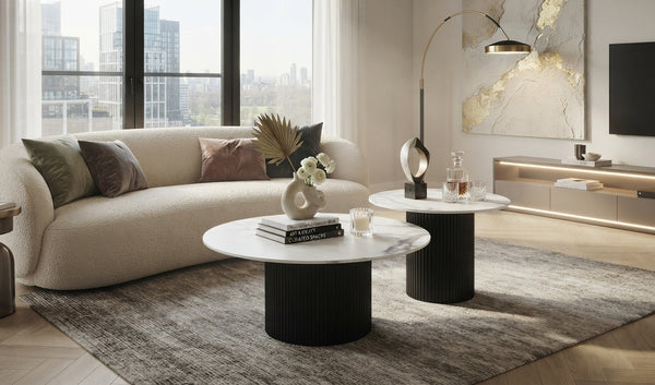 Thurlow — Table basse gigogne en céramique marbre blanc
