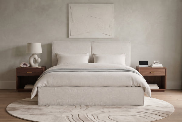 Olivia Chenille — Lit coffre beige, 160 x 200 cm