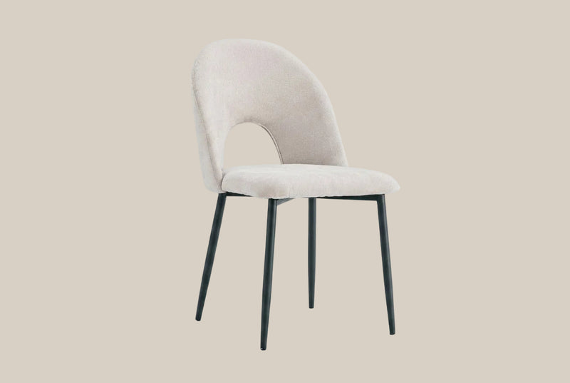 Kelby — Chaise en chenille moka, piètement métal noir