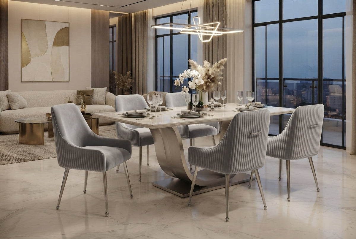 Amberley — Chaise en velours beige, piètement chrome — vue 1