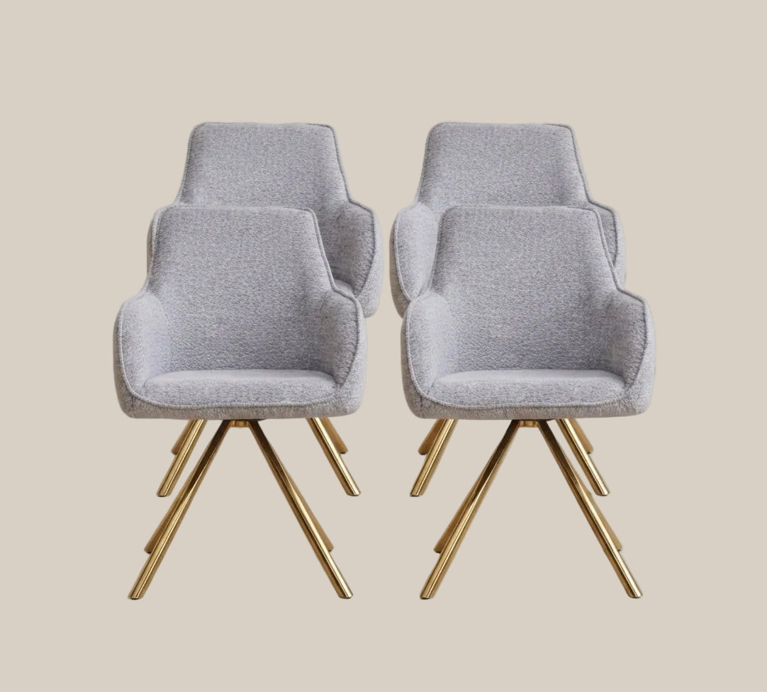 Aldwick — Chaise avec accoudoirs en tissu gris, piètement doré — vue 4