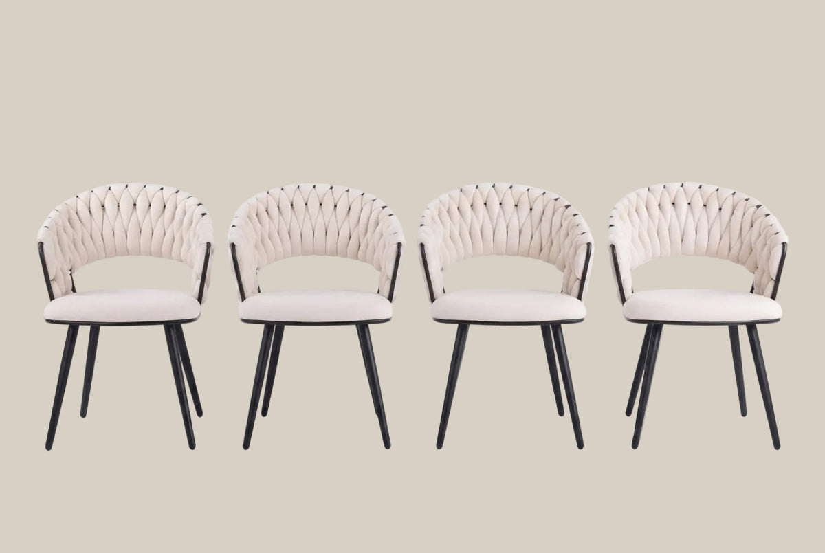 Corby — Chaise en velours beige, piètement métal noir — vue 4