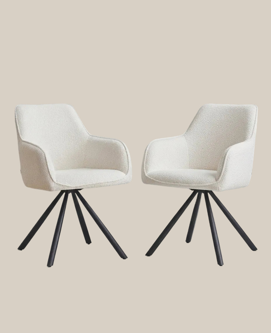 Aldwick — Chaise avec accoudoirs en tissu écru, piètement métal noir — vue 3