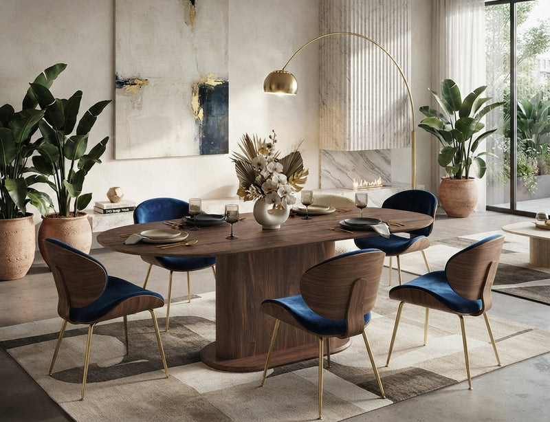 Moswick — Table à manger en MDF effet noyer