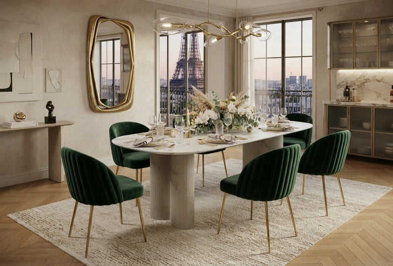 Harkdale — Table à manger en céramique effet marbre blanc